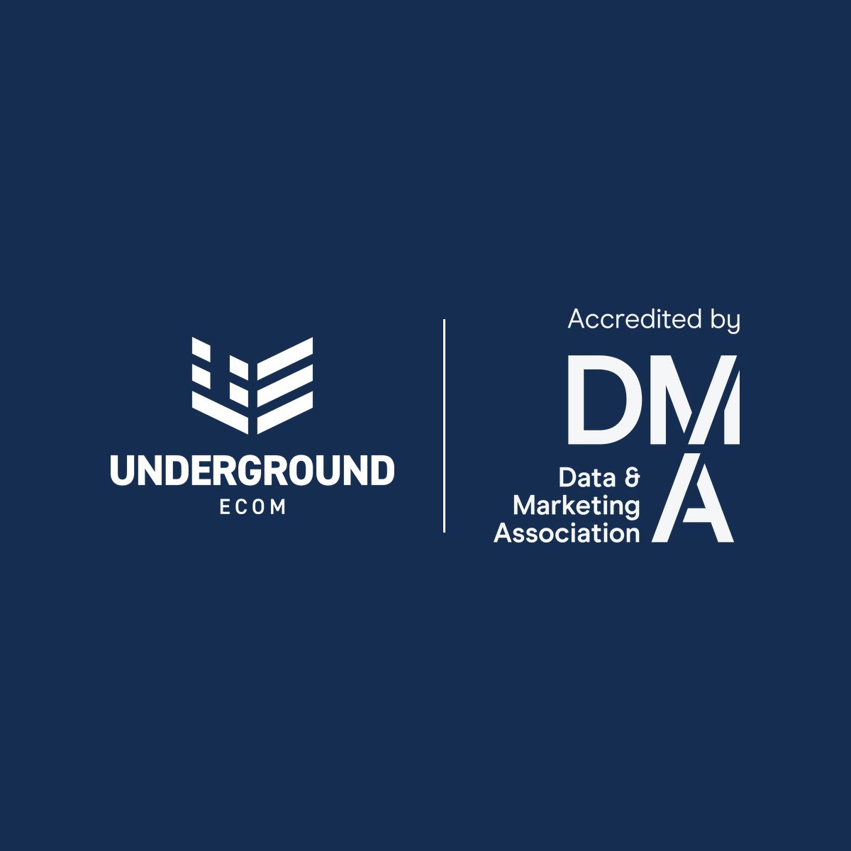 Underground Ecom logo beside the Data & Marketing Association (DMA) accreditation badge.
